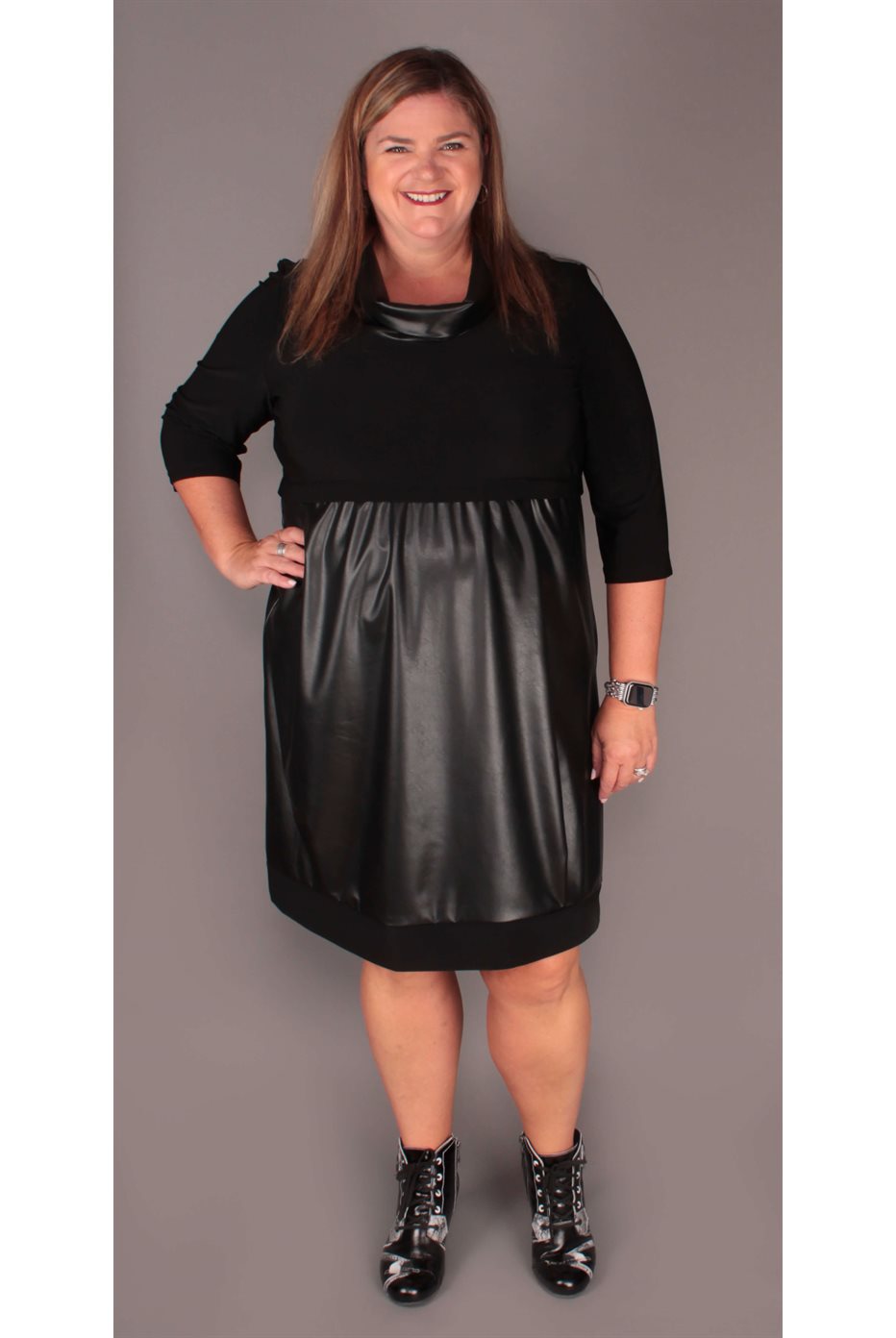Black Ribkoff Dress with Leather